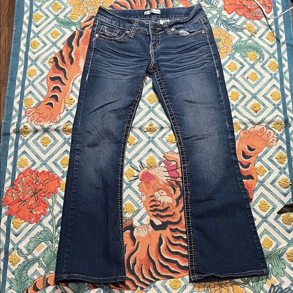 Y2k VIP Jeans Boot Cut Contrast Stitch Dark Wash Denim